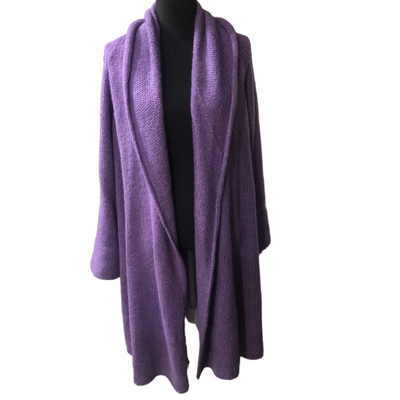 Soft Surroundings Cardigan Sweater Petite XL Purple Wool Alpaca Duster Longline - Picture 2 of 9